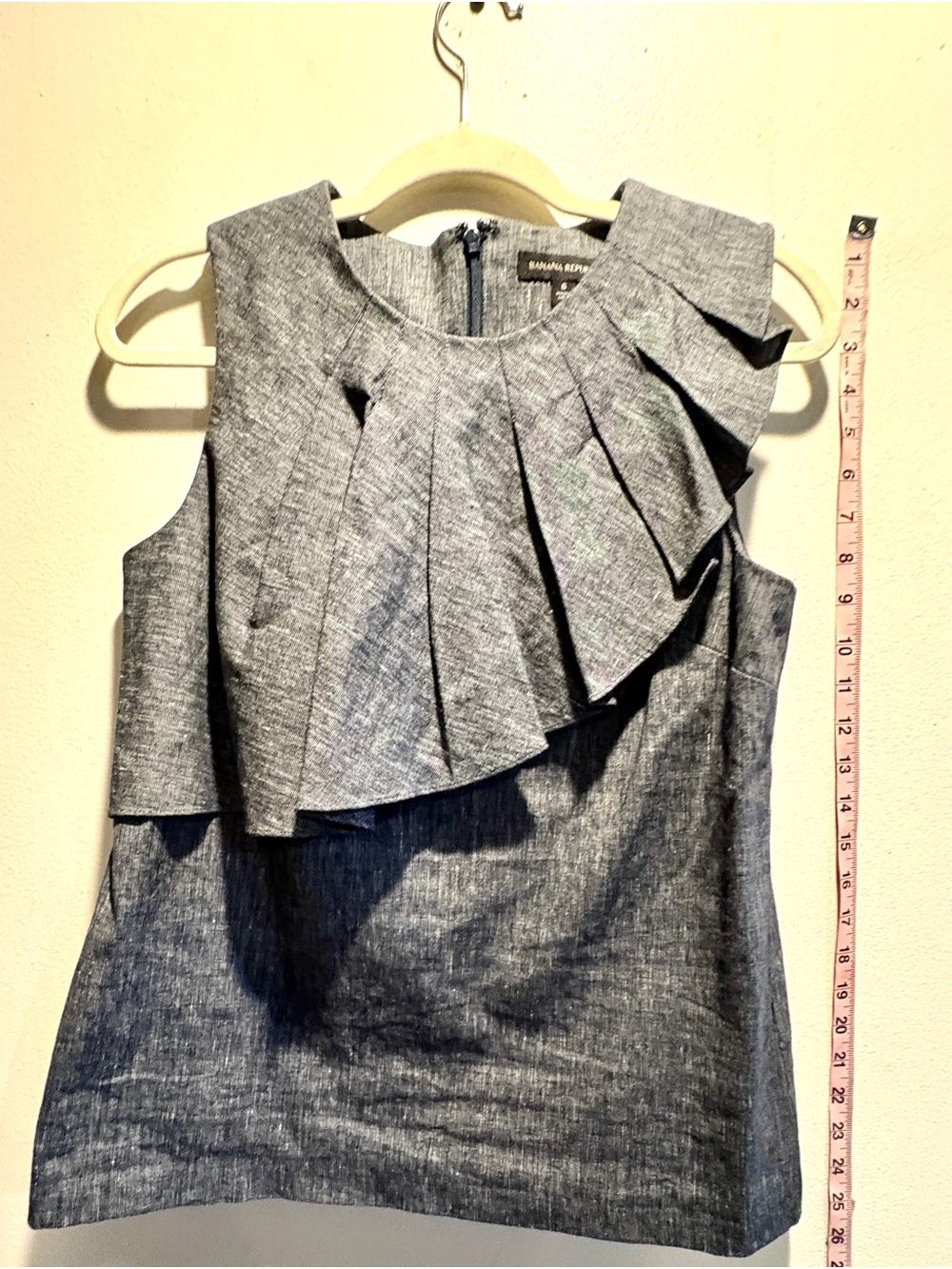 Banana Republic Gray Asymmetrical Pleated Sleeveless Blouse